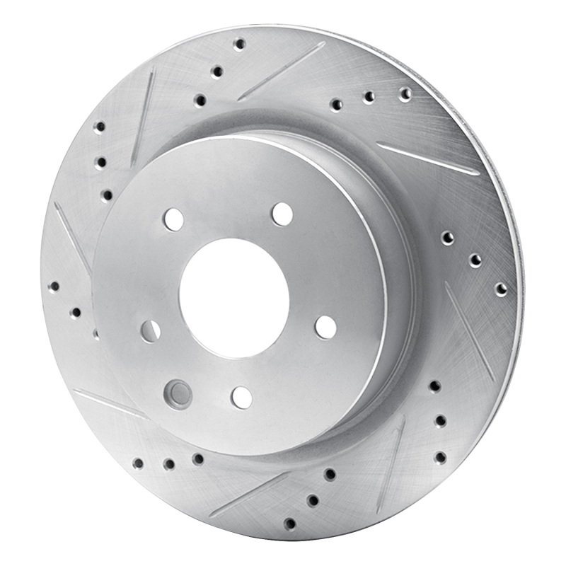Infiniti EX35 Brake Rotor (1) - Rear Left - R1 Concepts - Drilled & Slotted - Silver - `05-`25